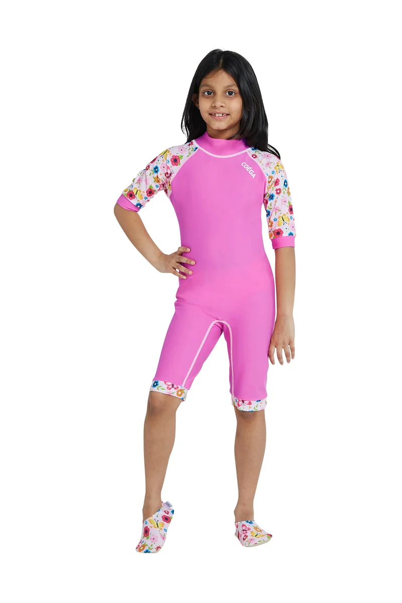 Coega Sunwear  COEGA  Girls Kids One-piece Swimsuit - Pink Rosey Flowers for Women | Best Price UAE